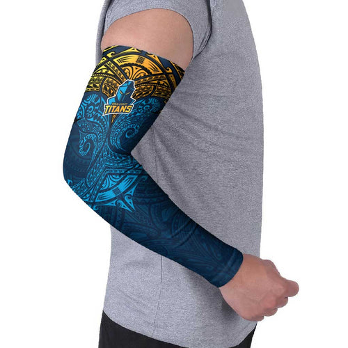 Personalized Gold Coast Titans Arm Sleeves Polynesian Tribal Pattern Style