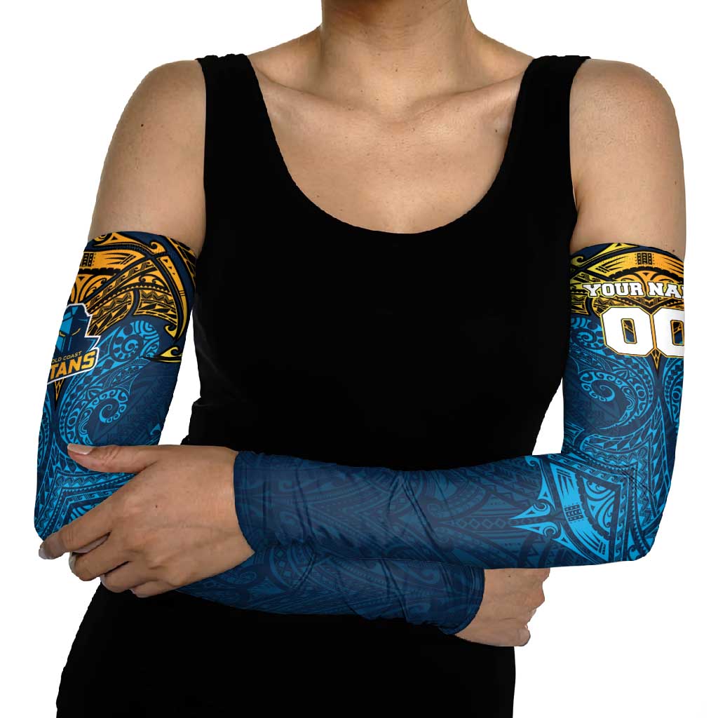 Personalized Gold Coast Titans Arm Sleeves Polynesian Tribal Pattern Style