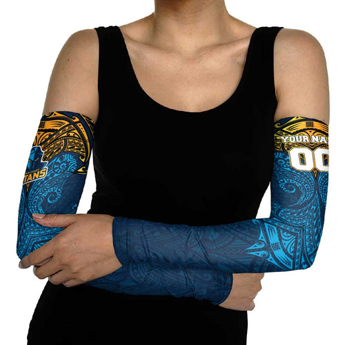 Personalized Gold Coast Titans Arm Sleeves Polynesian Tribal Pattern Style