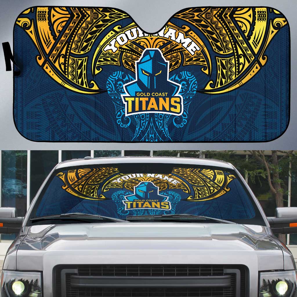 Personalized Gold Coast Titans Auto Sun Shade Polynesian Tribal Pattern Style