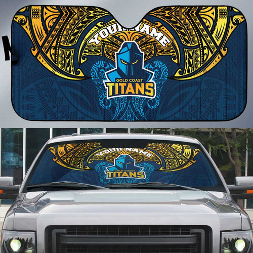 Personalized Gold Coast Titans Auto Sun Shade Polynesian Tribal Pattern Style