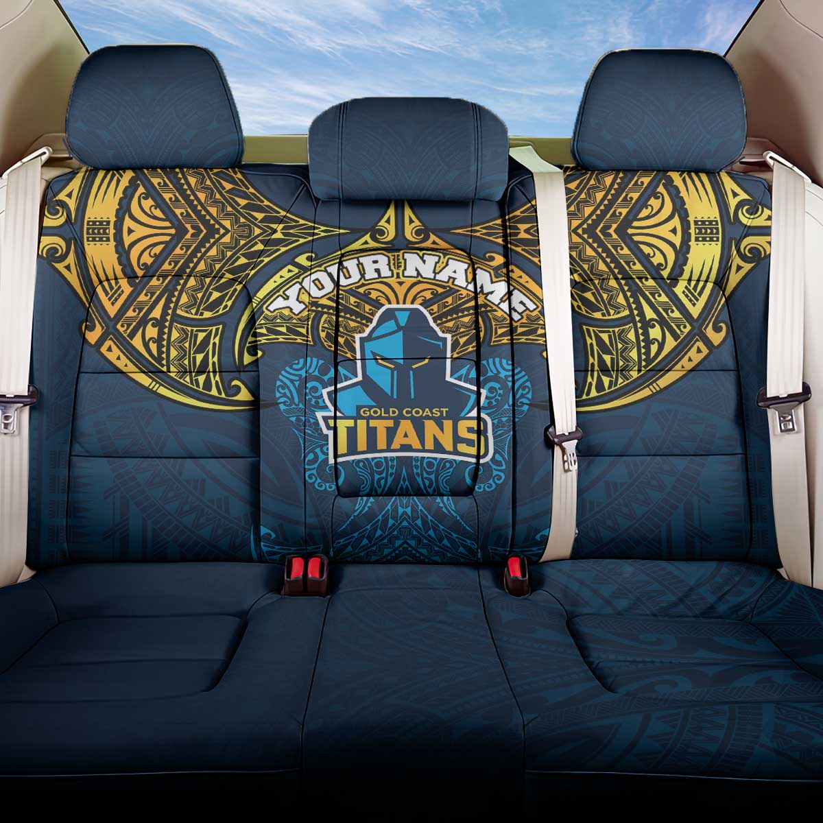Personalized Gold Coast Titans Back Car Seat Cover Polynesian Tribal Pattern Style