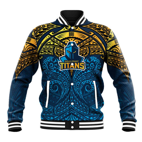 Personalized Gold Coast Titans Baseball Jacket Polynesian Tribal Pattern Style