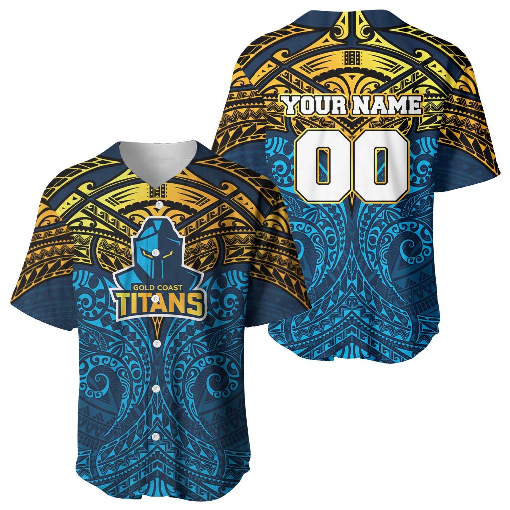 Personalized Gold Coast Titans Baseball Jersey Polynesian Tribal Pattern Style