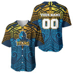 Personalized Gold Coast Titans Baseball Jersey Polynesian Tribal Pattern Style