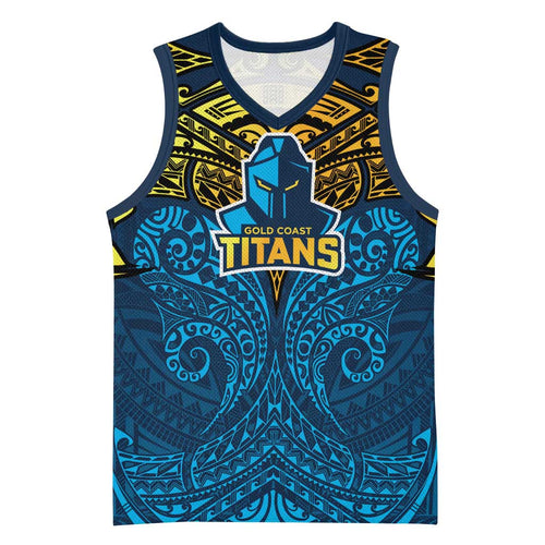 Personalized Gold Coast Titans Basketball Jersey Polynesian Tribal Pattern Style