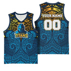 Personalized Gold Coast Titans Basketball Jersey Polynesian Tribal Pattern Style