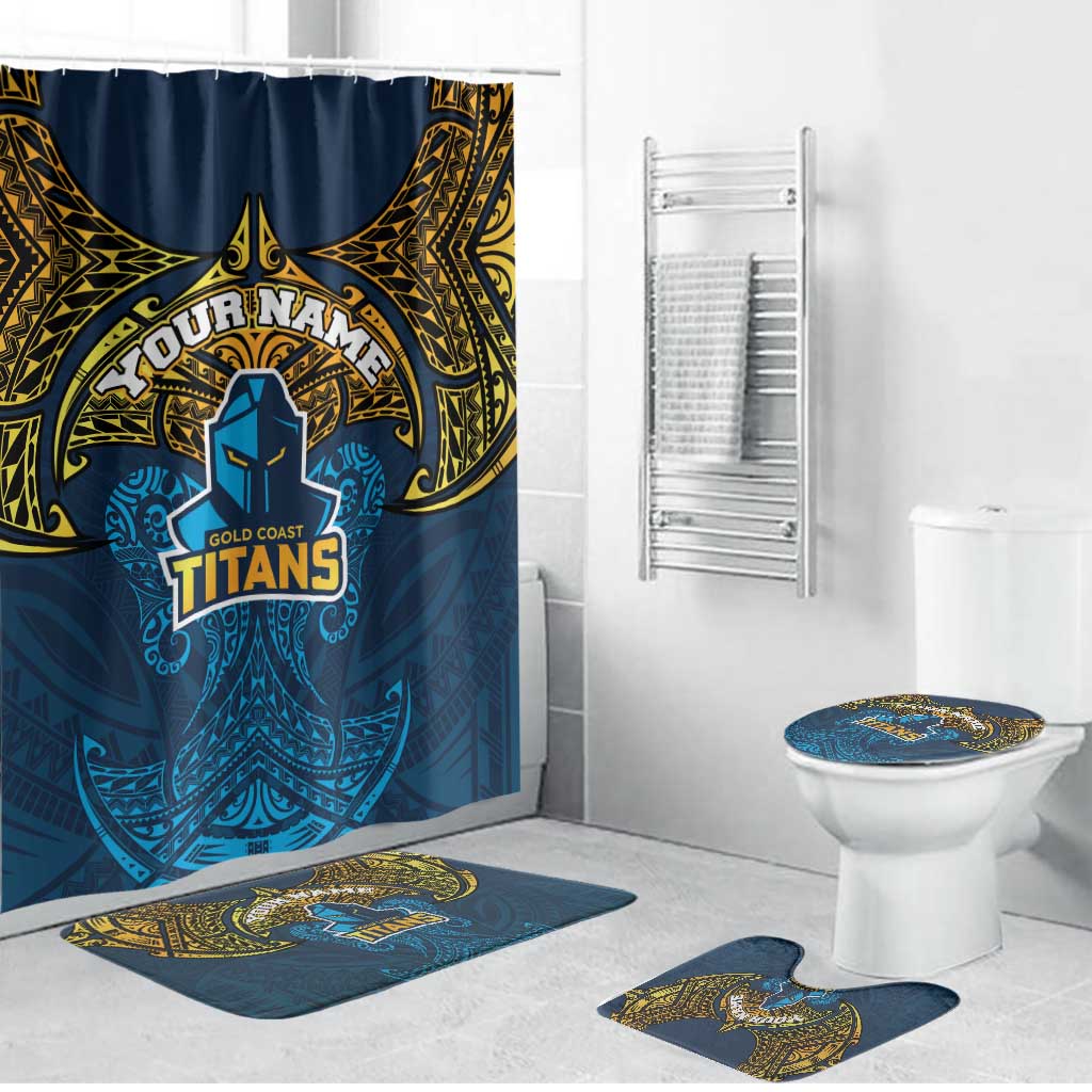 Personalized Gold Coast Titans Bathroom Set Polynesian Tribal Pattern Style