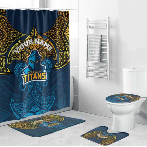 Personalized Gold Coast Titans Bathroom Set Polynesian Tribal Pattern Style