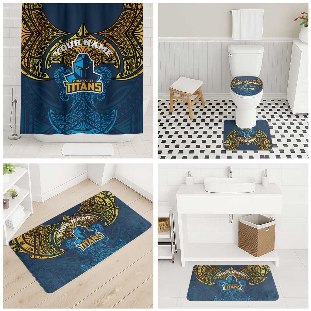 Personalized Gold Coast Titans Bathroom Set Polynesian Tribal Pattern Style