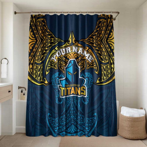 Personalized Gold Coast Titans Bathroom Set Polynesian Tribal Pattern Style