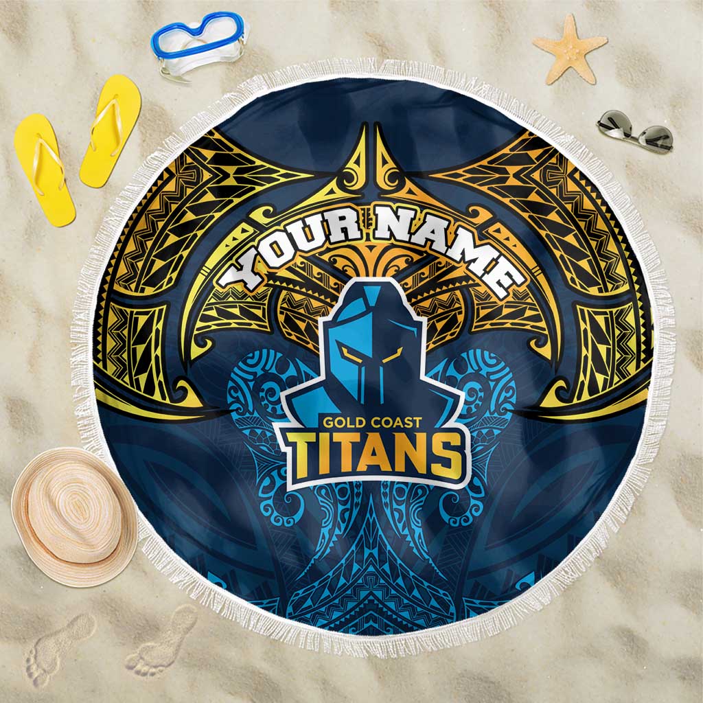 Personalized Gold Coast Titans Beach Blanket Polynesian Tribal Pattern Style