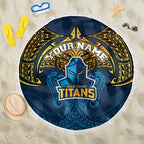 Personalized Gold Coast Titans Beach Blanket Polynesian Tribal Pattern Style