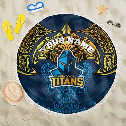 Personalized Gold Coast Titans Beach Blanket Polynesian Tribal Pattern Style