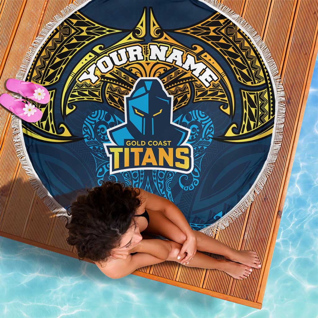 Personalized Gold Coast Titans Beach Blanket Polynesian Tribal Pattern Style