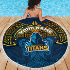 Personalized Gold Coast Titans Beach Blanket Polynesian Tribal Pattern Style