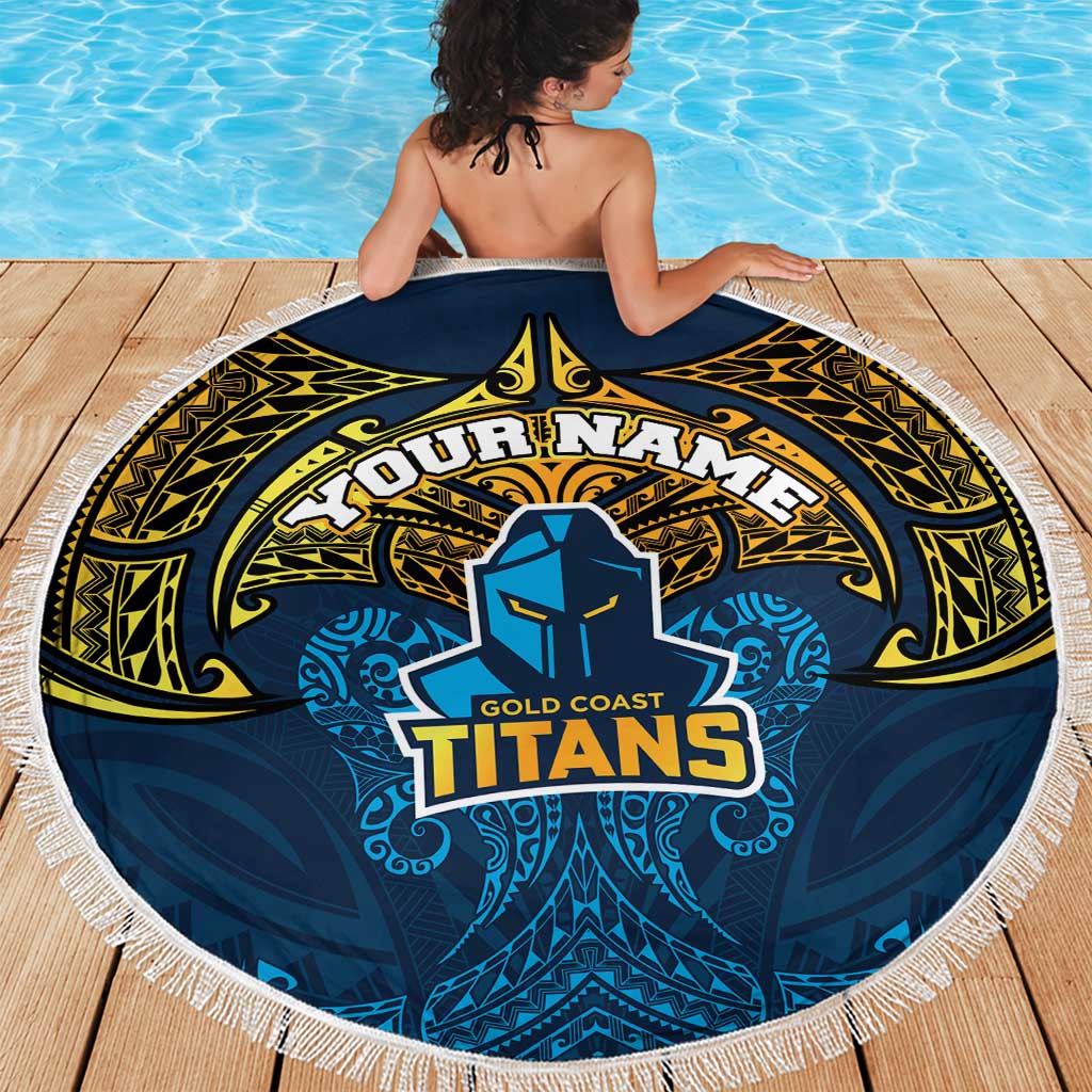 Personalized Gold Coast Titans Beach Blanket Polynesian Tribal Pattern Style