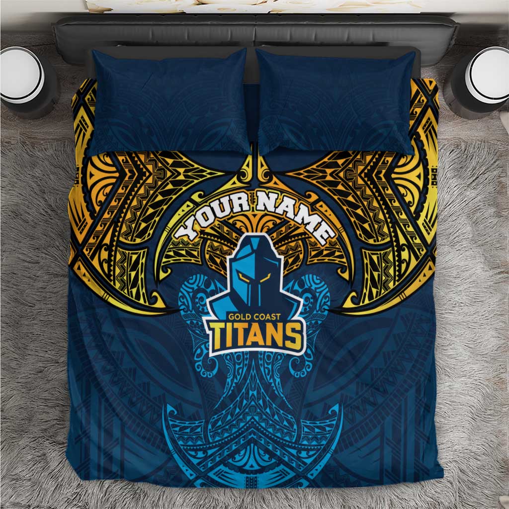 Personalized Gold Coast Titans Bedding Set Polynesian Tribal Pattern Style