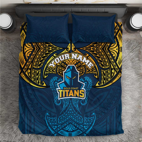 Personalized Gold Coast Titans Bedding Set Polynesian Tribal Pattern Style