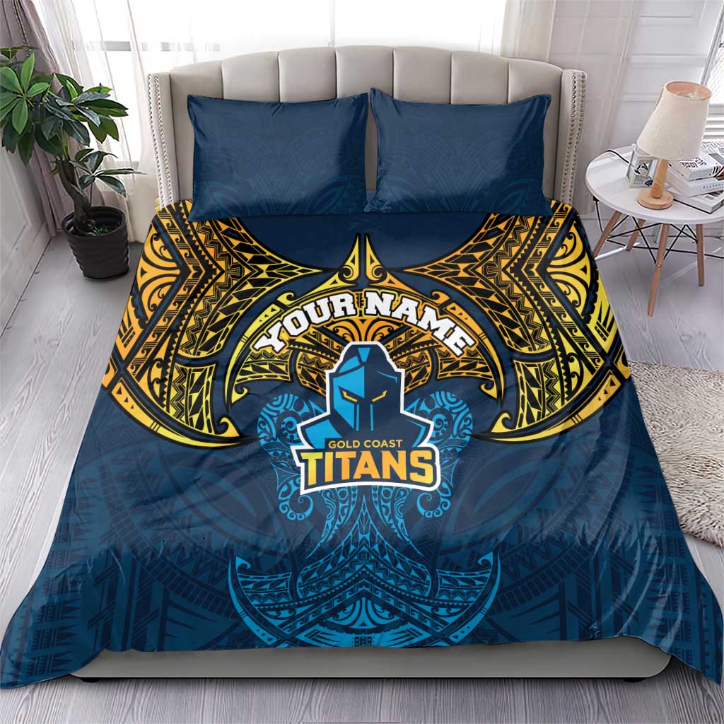 Personalized Gold Coast Titans Bedding Set Polynesian Tribal Pattern Style