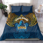 Personalized Gold Coast Titans Bedding Set Polynesian Tribal Pattern Style