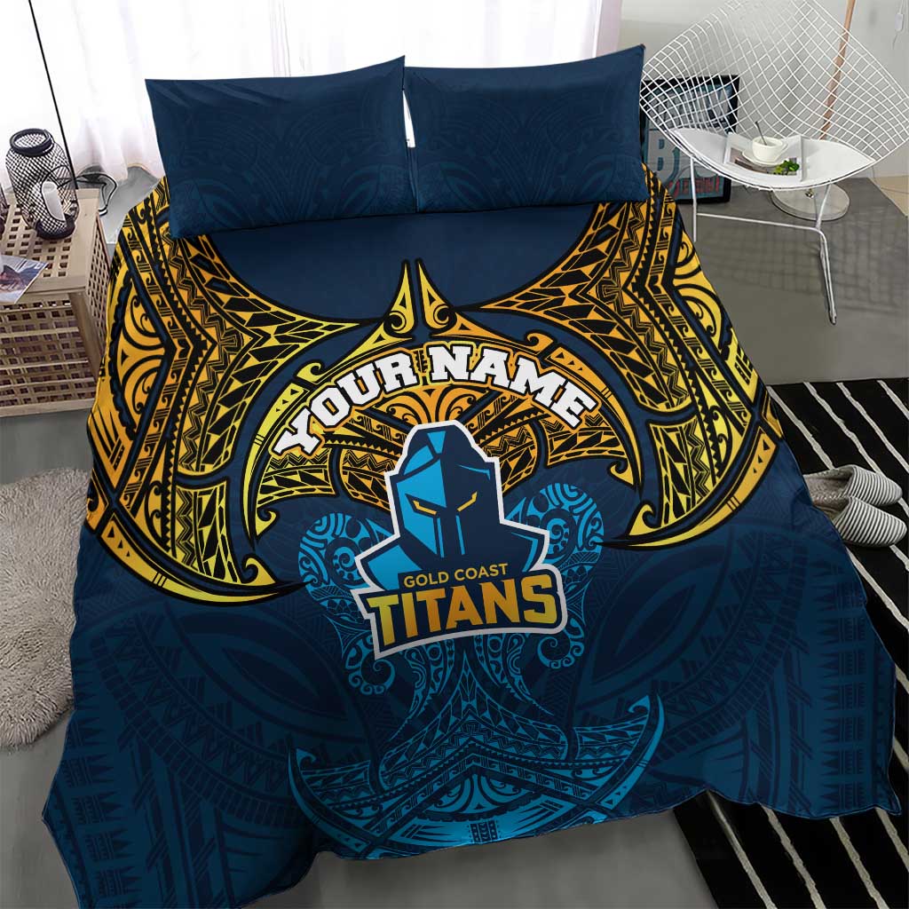 Personalized Gold Coast Titans Bedding Set Polynesian Tribal Pattern Style