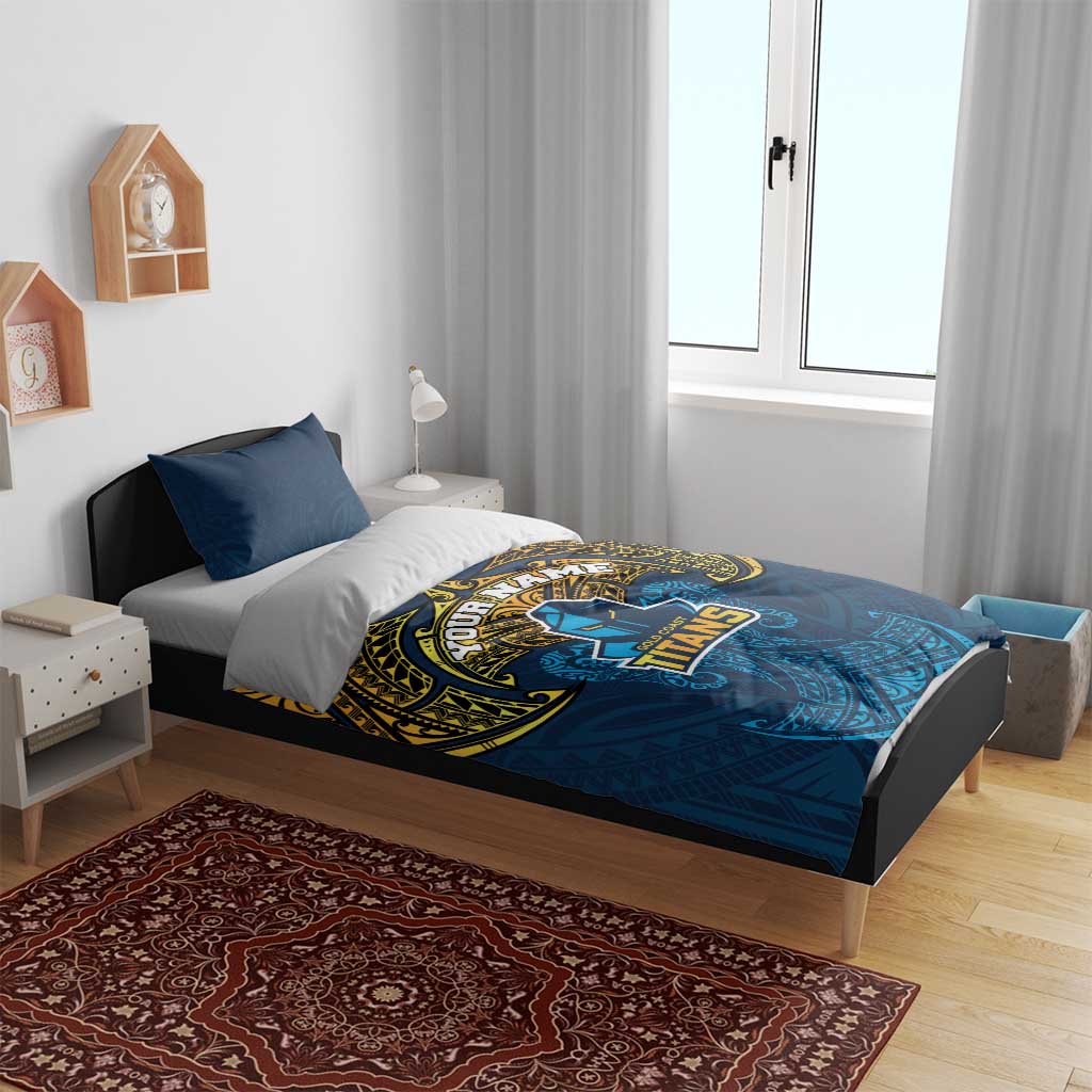 Personalized Gold Coast Titans Bedding Set Polynesian Tribal Pattern Style
