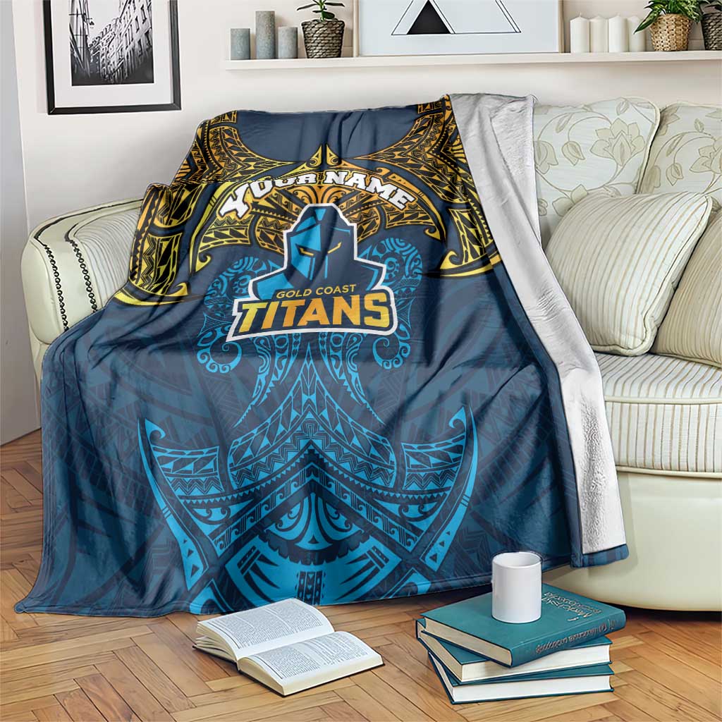 Personalized Gold Coast Titans Blanket Polynesian Tribal Pattern Style