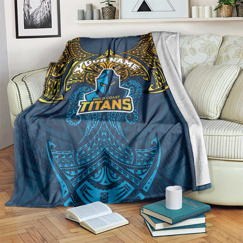 Personalized Gold Coast Titans Blanket Polynesian Tribal Pattern Style