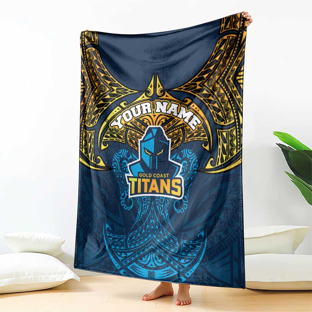 Personalized Gold Coast Titans Blanket Polynesian Tribal Pattern Style