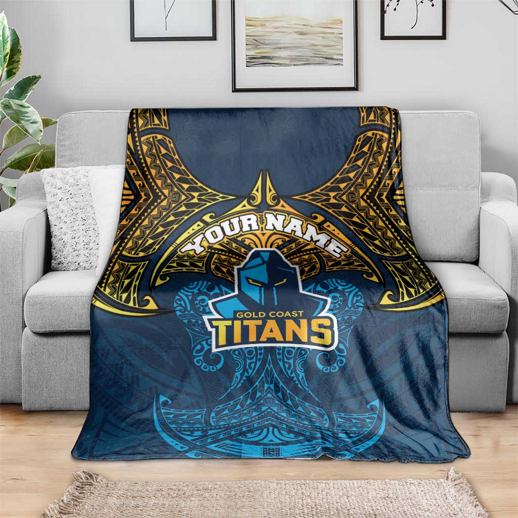 Personalized Gold Coast Titans Blanket Polynesian Tribal Pattern Style