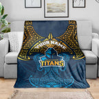 Personalized Gold Coast Titans Blanket Polynesian Tribal Pattern Style