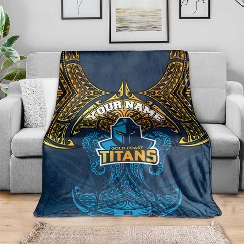 Personalized Gold Coast Titans Blanket Polynesian Tribal Pattern Style