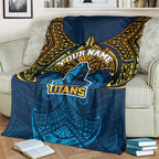 Personalized Gold Coast Titans Blanket Polynesian Tribal Pattern Style