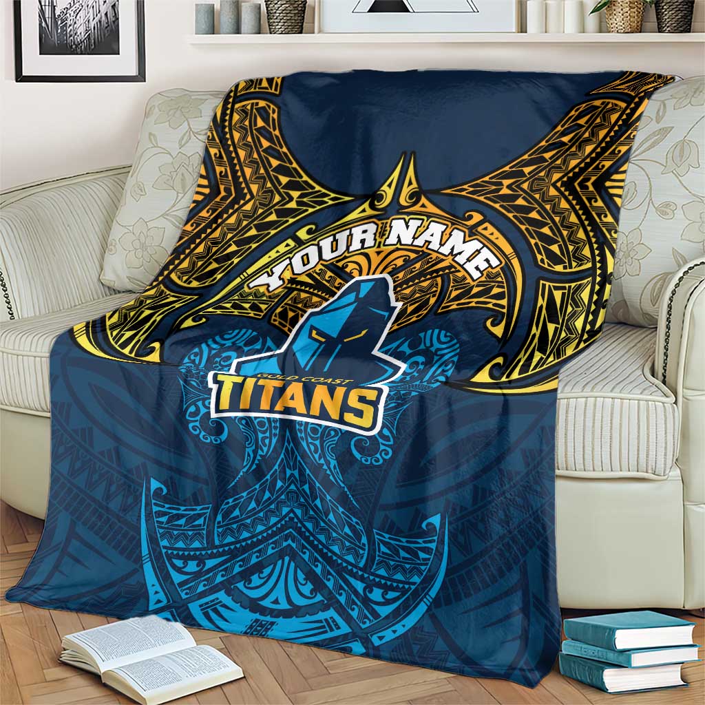 Personalized Gold Coast Titans Blanket Polynesian Tribal Pattern Style