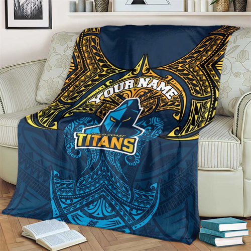 Personalized Gold Coast Titans Blanket Polynesian Tribal Pattern Style