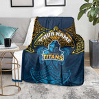Personalized Gold Coast Titans Blanket Polynesian Tribal Pattern Style