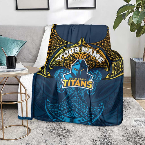 Personalized Gold Coast Titans Blanket Polynesian Tribal Pattern Style