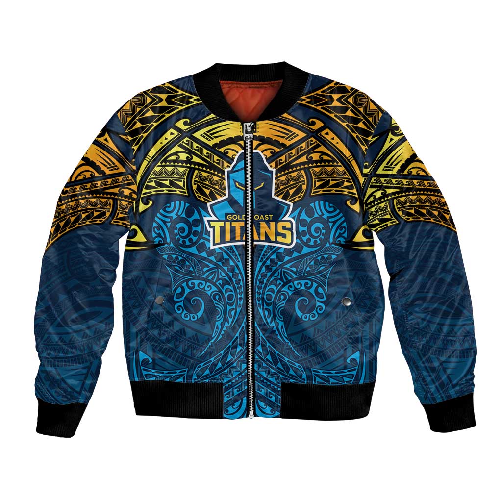 Personalized Gold Coast Titans Bomber Jacket Polynesian Tribal Pattern Style