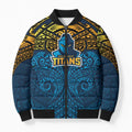 Personalized Gold Coast Titans Bomber Puffer Jacket Polynesian Tribal Pattern Style