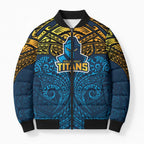 Personalized Gold Coast Titans Bomber Puffer Jacket Polynesian Tribal Pattern Style