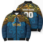 Personalized Gold Coast Titans Bomber Puffer Jacket Polynesian Tribal Pattern Style
