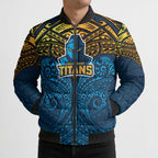 Personalized Gold Coast Titans Bomber Puffer Jacket Polynesian Tribal Pattern Style