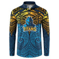 Personalized Gold Coast Titans Button Sweatshirt Polynesian Tribal Pattern Style