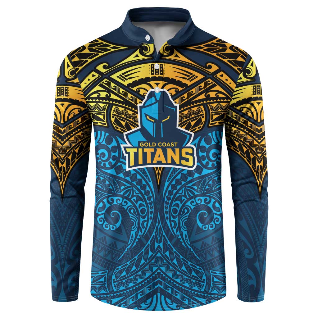 Personalized Gold Coast Titans Button Sweatshirt Polynesian Tribal Pattern Style
