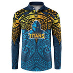 Personalized Gold Coast Titans Button Sweatshirt Polynesian Tribal Pattern Style