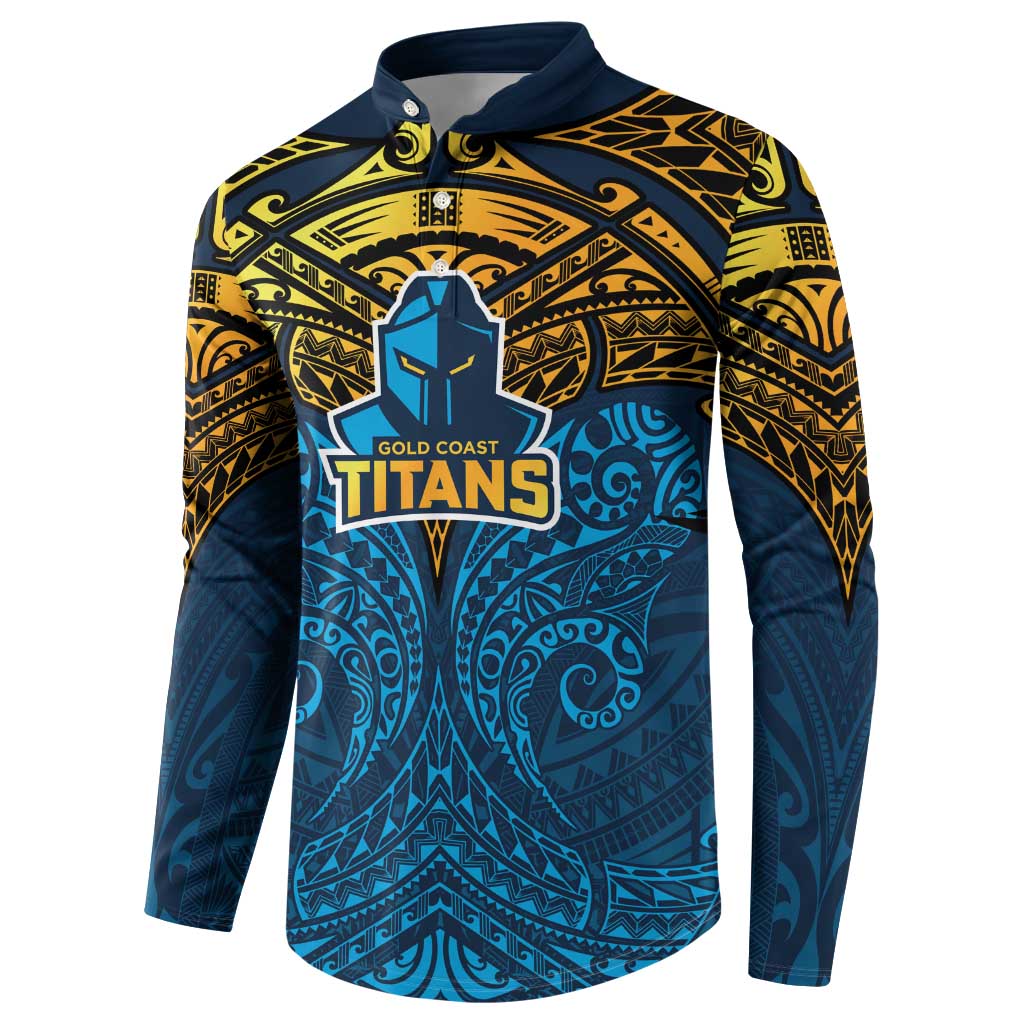 Personalized Gold Coast Titans Button Sweatshirt Polynesian Tribal Pattern Style