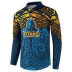 Personalized Gold Coast Titans Button Sweatshirt Polynesian Tribal Pattern Style