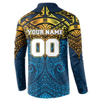 Personalized Gold Coast Titans Button Sweatshirt Polynesian Tribal Pattern Style
