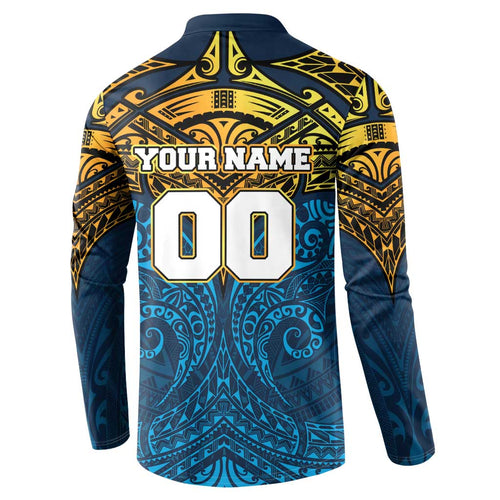Personalized Gold Coast Titans Button Sweatshirt Polynesian Tribal Pattern Style